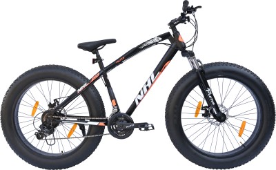 PLUTUS Jaguar Orange Fat Bike with 21 Gears Multi Speed, Fat Cycle with Dual Disc Brake 26 T Fat Tyre Cycle(21 Gear, Orange, Only Front Suspension)