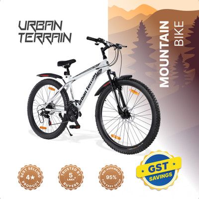 Urban Terrain Galaxy Ultra 26T High Performance MTB Geared Cycles For Men With Disc Brake 26 T (inch) Road Cycle(21 Gear, White, Black, Only Front Suspension)