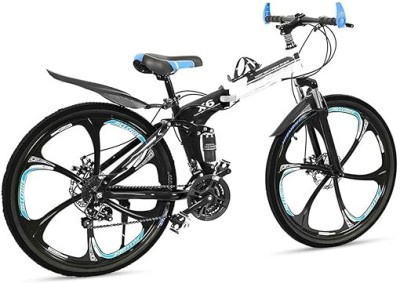 SKYRIDE X6-Foldable Bicycle with Gear for Men & Women(Disc Break Cycle for Mountain) 27.5 T Folding Bikes/Folding Cycle(21 Gear, Black, White)