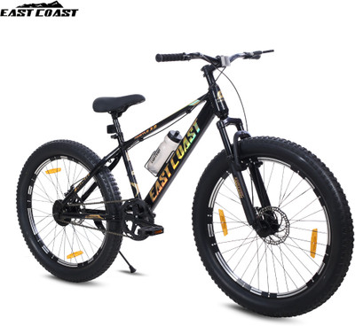 EAST COAST Hustle Gold 26T cycle II Double Disc II Fat Tyres II Double Wall Alloy Rims 26 T (inch) Fat Tyre Cycle(Single Speed, Black, Only Front Suspension)