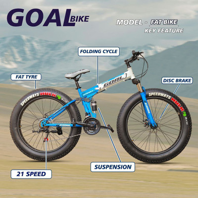 Goal FOLDINGBLUEFATTYRE 26 T (inch) Fat Tyre Cycle(21 Gear, Blue, Dual Suspension)