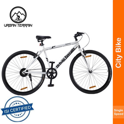 Urban Terrain UTMystere Cycles For Men With Cycling Event & Ride Tracking App 700C T (inch) Hybrid Cycle/City Bike(Single Speed, White, Rigid)