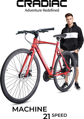 CRADIAC MACHINE 21 SPEED | RIGID FORK | 6061 ALLOY | DUAL DISC | FULLY FITTED 700C T (inch) Hybrid Cycle/City Bike(21 Gear, Red, Only Front Suspension)