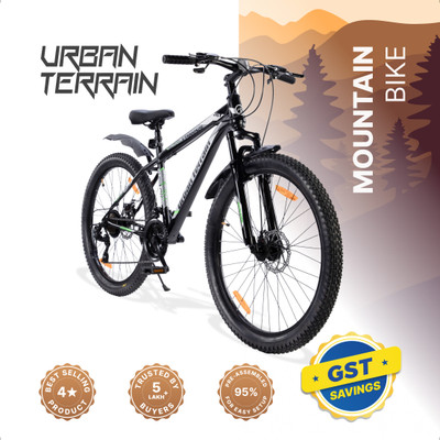 Urban Terrain UT1000S26 Steel 26T MTB Cycles Shimano Geared for Men with Dual Disc Brake 29 T (inch) Road Cycle(21 Gear, Grey, Black, Only Front Suspension)