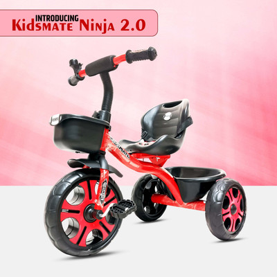 Kidsmate Ninja 2.0 Plug N Play Tricycle Durable With Storage Basket, Safe & Secure, 10 T Road Cycle  (Single Speed, Red, Rigid) For Rs. 1599 @ 80 %