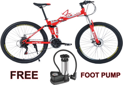 Track Jack Foldable cycle with Free Pump / disk brake / Dual Suspension 27.5 T (inch) Folding Bikes/Folding Cycle(21 Gear, Red, Grey, Dual Suspension)