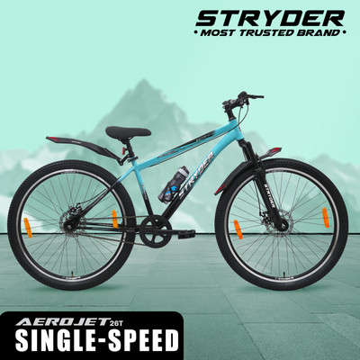 STRYDER Aerojet 26T Sporty Cycle - Single-Speed, Sleek Design & Strong Build | 26 T (inch) Mountain Cycle(Single Speed, Blue, Only Front Suspension)
