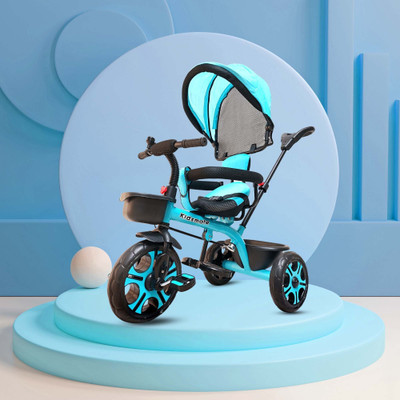 Kidsmate Champ 2.0 Tricycle: Featuring Canopy, Safety Guard Rail, Parental Control, 10 T (inch) Road Cycle(Single Speed, Blue, Rigid)