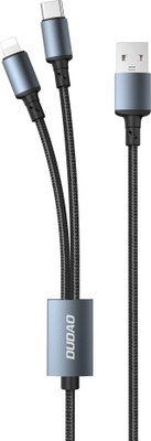 DUDAO 2-in-1 Cable 5 A 0.23 m Braided, Tough Unbreakable Braided Nylon L10PLUS-3 IN 1(Compatible with Compatible for iOS Devices, Compatible for Android Devices, Black, One Cable)