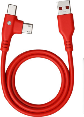 ChargHunt 2-in-1 Cable 1 m Copper Dual Connector 2-in-1 USB Cable | Charging With Led Light Indicator(Compatible with Mobile , Tablets , Buds , Earphones , Bluthoth devices , Speakers, White, One Cable)