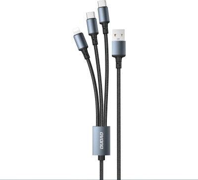 DUDAO 3-in-1 Cable 5 A 1.2 m Naylon Braide tough unbreakable TGL2+ 6A Fast Charging Unique Design Dual USB-C & Single lightning Port Multi Charging Cable Tough & Braided Charge 3 Device Simultaneously(Compatible with Apple iPhone::Samsung, Vivo, Oppo, Realme::Poco, Motorola, Nothing, Black, One Cabl