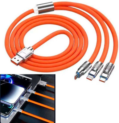 EVAAENTERPRISES 3-in-1 Cable 6 A 1.2 m silicone 3-IN-1 DATA CABLE(Compatible with Mobile Charging and basic data transfer, Orange, One Cable)