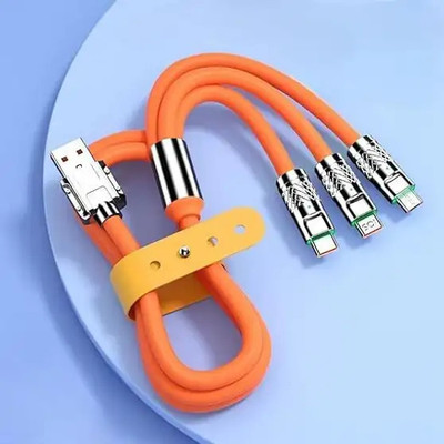 Circuitbox 3-in-1 Cable 10 A 1.2 m Rubber 3 in 1 Charger Cable Portable Retractable 120Watt High Speed Super Fast Charging Cable For All Smartphone And Multi-Function Use(Compatible with ALL ANDROID AND IOS DEVICES, Orange) Circuitbox 3-in-1 Cable 10 A 1.2 m Rubber 3 in 1 Charger Cable Portable Retractable 120Watt High Speed Super Fast Charging Cable For All Smartphone And Multi-Function Use(Compatible with ALL ANDROID AND IOS DEVICES, Orange)
