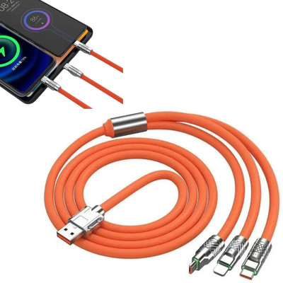 Rhobos 3-in-1 Cable 1 m 120W Fast Charging 3-in-1 Charger Cable – Retractable USB Cable with Type-C(Compatible with Mobile, Red)