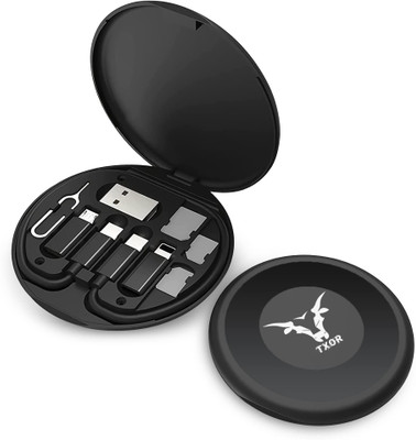 TXOR 3-in-1 Cable 0.3 m TWOD360 All-in-One 60W Multi Functional Fast Charging Data Cable & Accessory Storage Set(Compatible with Mobile, Laptop, Camera, Tablet, Black, One Cable)