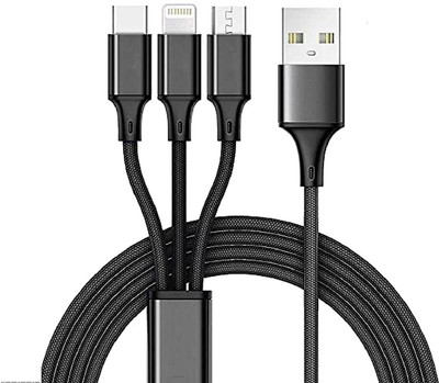 EL SMO 3-in-1 Cable 1.2 m Fast Charging Cable Lightning to USB Type C to type b and I Compatible with all cellphone(Compatible with cellphone, Black)
