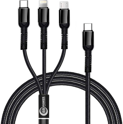 bs power 3-in-1 Cable 1.2 m BS C-10(Compatible with IP & Type-C & Micro Devices, Midnight Black | Slate Grey & Scarlet Red, One Cable)
