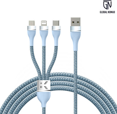 GLOBAL NOMAD 3-in-1 Cable 1.5 m NYLON BRAIDED USB TYPE C CABLE MULTI PORT FAST CHARGING CABLE FOR ANDROID IOS & TYPE C DEVICES(Compatible with ANDROID & IPHONES, Blue, One Cable) GLOBAL NOMAD 3-in-1 Cable 1.5 m NYLON BRAIDED USB TYPE C CABLE MULTI PORT FAST CHARGING CABLE FOR ANDROID IOS & TYPE C DEVICES(Compatible with ANDROID & IPHONES, Blue, One Cable)