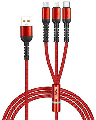 Rocker 3-in-1 Cable 1.5 m RC-69 3-in-1 Fast Charging Data Cable(Compatible with Laptop, Mobile, Smart watch, Headphone, Red)