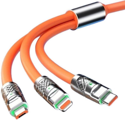 fonemart 3-in-1 Cable 5 m 3 in 1 Multi USB Charging Data Cable(Compatible with Android, iOS, USB Port, Orange, One Cable)