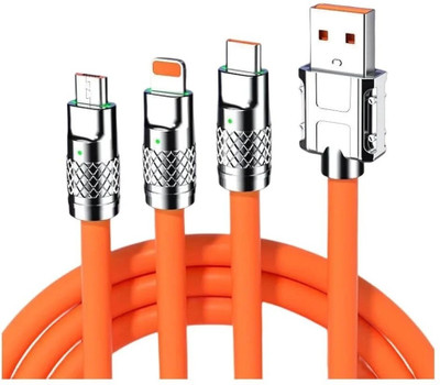 Larecastle 3-in-1 Cable 6 A 1 m 65 Watt Fast Charging Data Cable(Compatible with Android and iOS, Orange, One Cable)