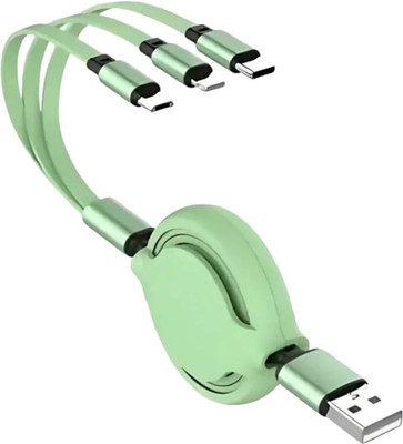 Rhobos 3-in-1 Cable 1 m Multi Retractable Fast Charger | 3-in-1 USB Cable for All Devices(Compatible with MOBILE, Green)