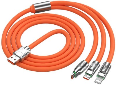 Campark 3-in-1 Cable 1.2 m Charger Cable Multiple Ends Short Charging Cables(Compatible with Car, Home, Office, Orange, One Cable)