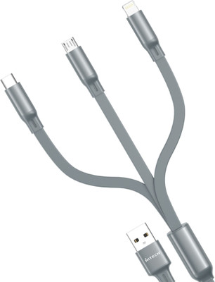 HITECH 3-in-1 Cable 1 m Metal Braided HT-182U 3 IN 1(Compatible with Mobile charging , Data transfer, Grey, One Cable)