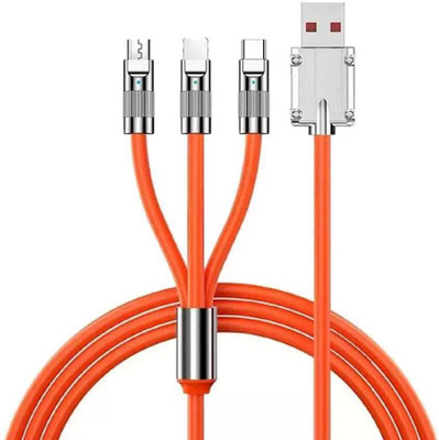 T ZED 3-in-1 Cable 1.5 A 1.5 m Matel 3in1 USB Cable Whith Iphone Light Charger and Micro USB Type C Cable (Compatible With All Android and iPhone mobile charger All mobile sports)(Compatible with All mobile charger, Red, One Cable)