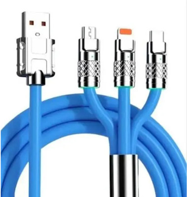 EarthInfotech 3-in-1 Cable 1.5 m 3 in 1 6A 120W USB to 8 Pin Metal Plug Silicone Fast Charging Data Cable, Length: 1.2m(Orange)(Compatible with Moblie cable, Blue)