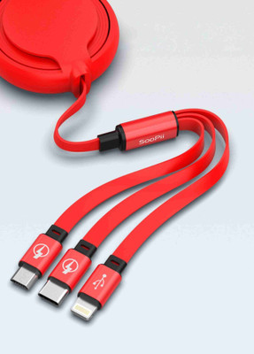 A CONNECT Z 3-in-1 Cable 1 m RETRO CABLE(Compatible with iPhone 15 Pro Max/15/14/13/12, Samsung Galaxy S23., Red, One Cable)