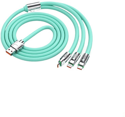 EarthInfotech 3-in-1 Cable 1.5 m 3 in 1 120W 6A Fast Charging Type C Cable Micro USB for iPhone Charging Cable GREEN(Compatible with Moblie cable, Green)