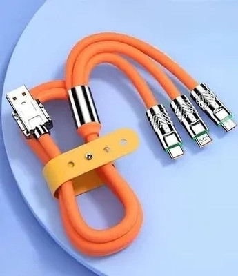 VoltLink 3-in-1 Cable 6 A 1 m 3-in-1 Metal Braided Cable 120W – Fast Charging Universal(Compatible with Mobile, Smartphones, Tablet, Orange, One Cable)