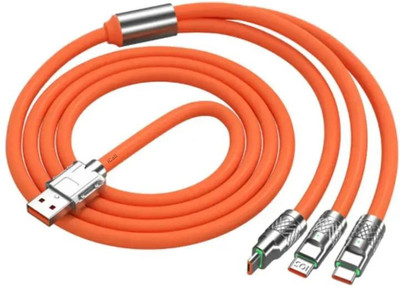 icall 3-in-1 Cable 1.2 m USB 120W Charging Cable, Cell Phone/Computer Fast Statistic Transmission Cable for Android & IOS(Compatible with Oppo, Realme, Oneplus, Vivo & IOS Devices, Orange, One Cable)