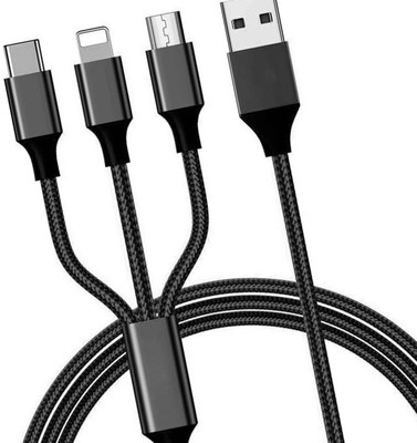 Techpunch 3-in-1 Cable 1 m %100 Best Amazing USB Phone Cable Charging Cable 3 in 1 Multi USB Cable Multiple Charger Fast Charging Cord(Compatible with All mobiles, Multicolor, One Cable)