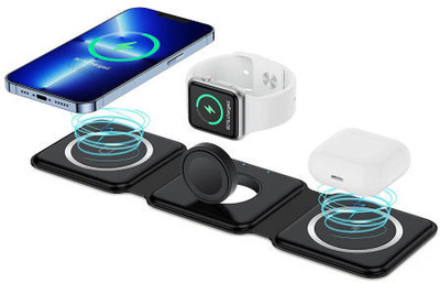 IVORY 3-in-1 Cable 2 A 1 m USB-C to Wireless Magnetic Changer(Compatible with Smartphones, Apple, Samsung, Black, One Cable)