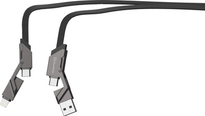 MuvTech 3-in-1 Cable 1 m zinc alloy 4 IN 1 Data Cable(Compatible with Mobile, Laptop, Airpod, smartphone, Tablet, iPad, Black, One Cable)