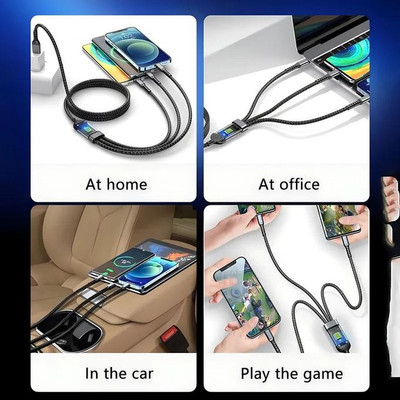 HUG PUPPY 3-in-1 Cable 1 m 100W LED Digital Display Fast Charging 3-In-1 Braided Car Charger Data Cable(Compatible with Smartphones, iPhone, Android,, Black, One Cable)