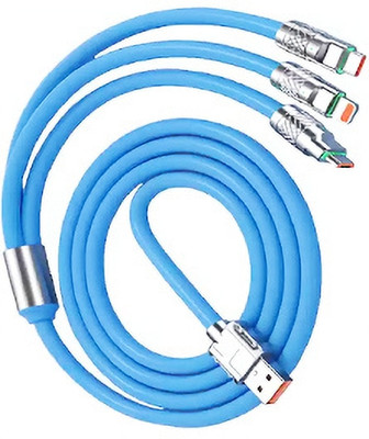 EarthInfotech 3-in-1 Cable 1.5 m 3 in 1 120W 6A Fast Charging Type C Cable Micro USB for iPhone Charging Cable BLUE(Compatible with Moblie cable, Blue)