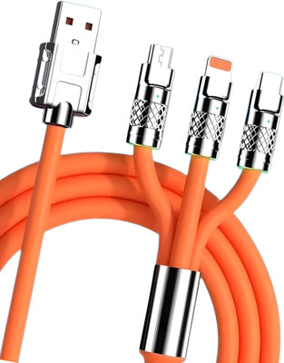 Larecastle 3-in-1 Cable 6 A 1.2 m 65 Watt Fast Charging Data Cable(Orange)(Compatible with Android and iOS, Orange, One Cable)