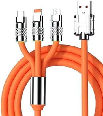 POZUB 3-in-1 Cable 1 m Data Cable 3in1 Multipin Charging Cable 120W Retractable Type C Mobile Cable(Compatible with All Type Of Android, Type-C And iOS Smartphones, Orange, One Cable)