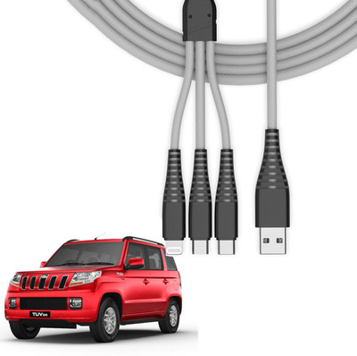 AUTO PEARL 3-in-1 Cable 1.2 m Nylon Braided 3 in 1 High Speed Data cable – 1.2 Meter (Grey) compatible with TUV 300 Plus(Compatible with Mobile, Tablet, Grey & Black, One Cable)