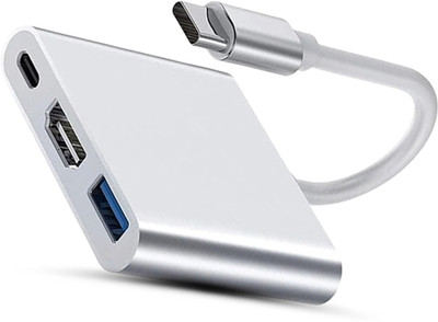 CIHROX 3-in-1 Cable 2 A 0.1 m Heavy Steel High Sale High Quality Best Selling Factory Attractive Price 3 In 1 USB C To HDMI 4K USB 3.0 PD(Compatible with Samsung, Oppo, Oneplus, Realme, Vivo, Motorola, Xiaomi, iPhone's, JBL, Boat, Silver, One Cable)