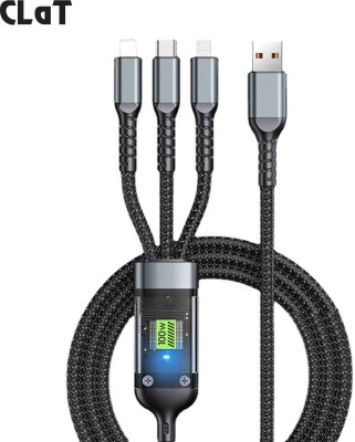CLAT 3-in-1 Cable 1 m Multi Charging Cable USB 100W USB C Fast Charger Cable with LED Display Nylon Braided Cord 3-in-1 USB to Type C/Micro/Lightning Connectors VOOC/FLASH/DART/WRAP(Compatible with SAMSUNG, VIVO, OPPO, REALME, REDMI, IQOO, INFINIX,ONEPLUS, Black, One Cable)