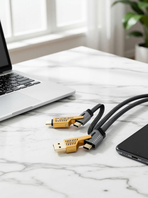 Clairbell 4 in 1 Metal Braided Cable For Lightning To Type C Type C To C For All PhoneB422 1 m USB Type C Cable(Compatible with Android phones, Type C to C , Usb to Lightning, C to Lightning data cable, Black)
