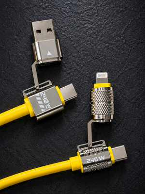 Smartnest 4-in-1 Cable 1 m SN-4IN1-CABLE-01(Compatible with Mobile, Tablet, Laptop, Earbuds, Gaming Console, Yellow, One Cable)