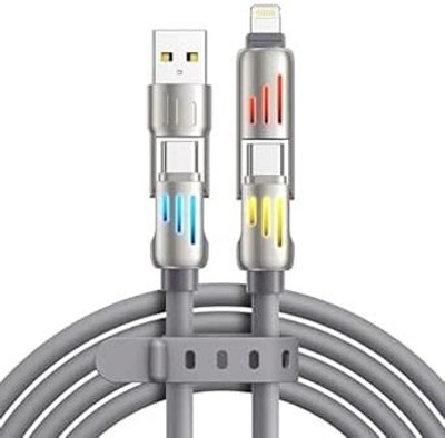CARTMAN 4-in-1 Cable 2.1 m Universal 4-Way USB Cable(Compatible with Power Banks, Smartphones, Earbuds & More, Tablets, Bluetooth Devices, Grey, One Cable)