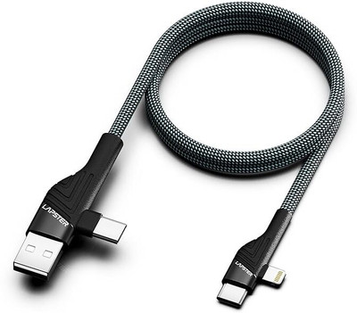 Lapster 4-in-1 Cable 1 m LS-0137(Compatible with Smartphones, Tablet, Laptop, Macbook, Black, Grey, One Cable)
