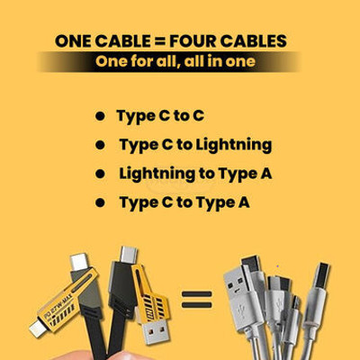 5SUPREME 4-in-1 Cable 1.2 m 4-in-1 multi-channel fast charging cable 65w cable c12(Compatible with Multi, Black, One Cable)