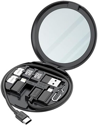 Pacific Trading 4-in-1 Cable 0.3 m Data Cable Set 60W(Compatible with All Smartphones & Tablets, Black, One Cable)